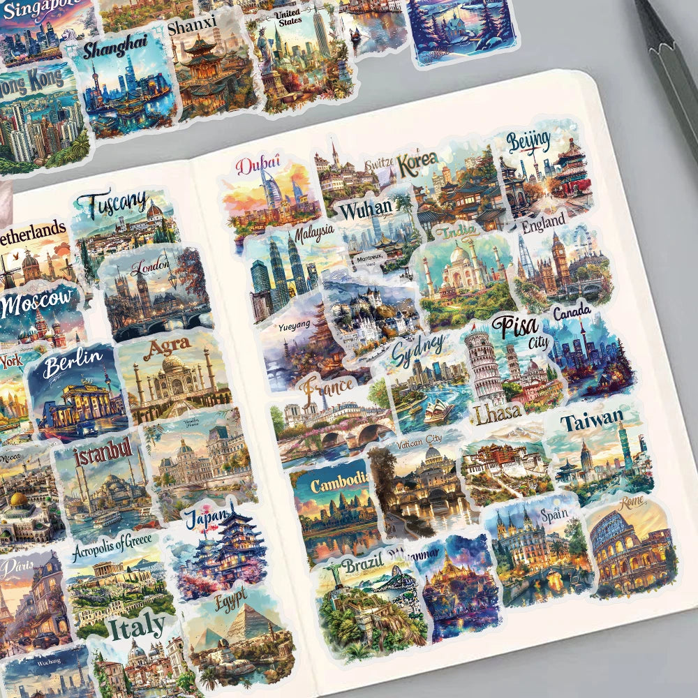 50pcs travel postcard stickers world city landmark DIY guitar helmet scrapbook skateboard laptop decorative waterproof stickers