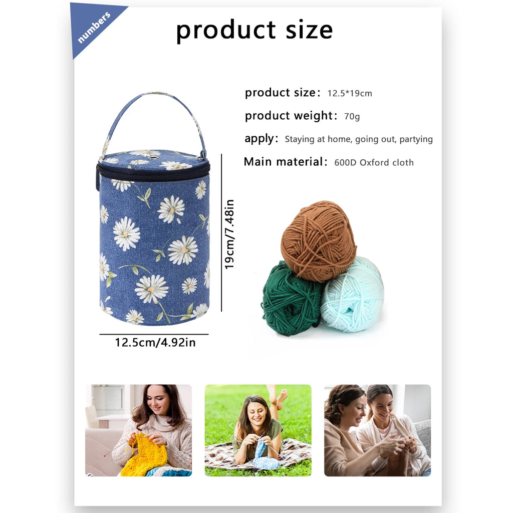 Portable Round Yarn Storage Bags Knitting Wool Yarn Bags Organizer Waterproof Crochet Hooks Bag for Sewing Accessories Tools