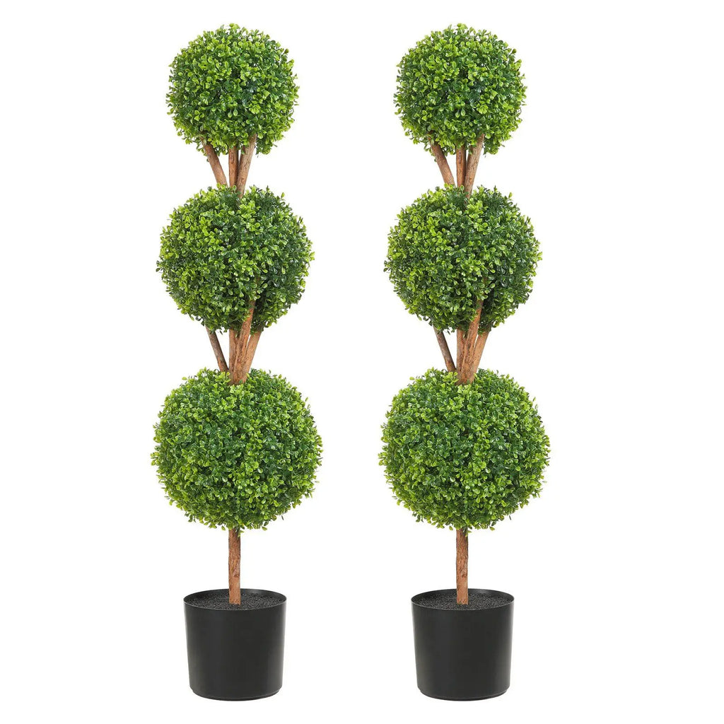 48 Inch Tall Artificial landscape tree bonsai 3 Ball-Shaped Faux Plants in Plastic Planters Green 2 Pieces Shipping from the USA
