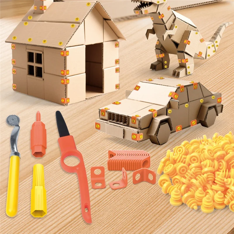 BAAJ-Cardboard Tools For Kids Includes Cutter& Tool Box, 150 PCS Cardboard Construction Kit For Family& Team Projects Activity