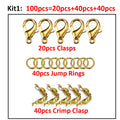 100pcs Jewelry Making Kit Components Lobster Clasp Jump Rings Connector Crimp End Beads for DIY Bracelet Necklace Chains