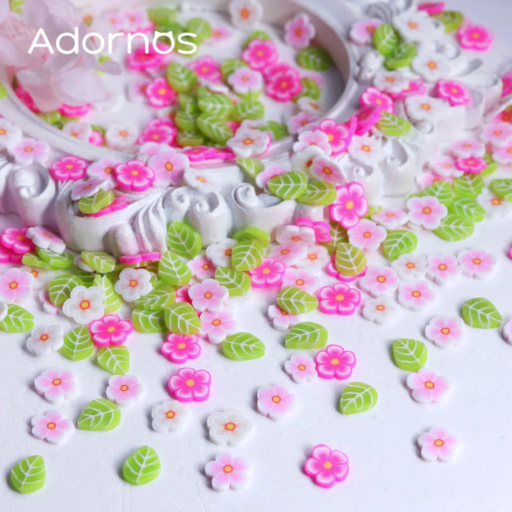 10g Pink Flowers Polymer Clay Slices Epoxy Resin Filling Mixed Cherry Blossom Leaf Slime Flake Spring DIY Pendant Crafts Making