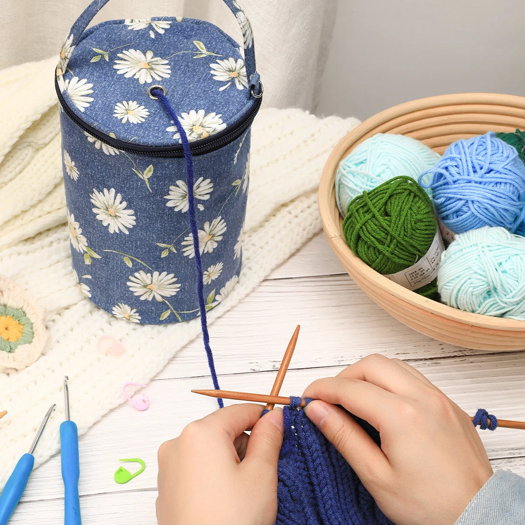 Portable Round Yarn Storage Bags Knitting Wool Yarn Bags Organizer Waterproof Crochet Hooks Bag for Sewing Accessories Tools