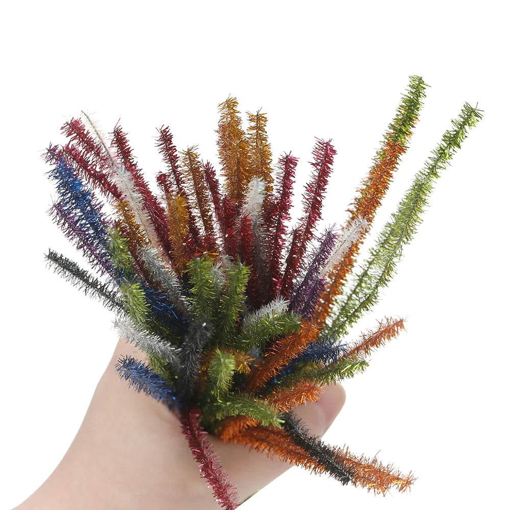 30cm 100pcs Glitter Chenille Stems Pipe Cleaners Plush Stems Wired Sticks Kids Educational DIY Christmas Craft Jewelry Making