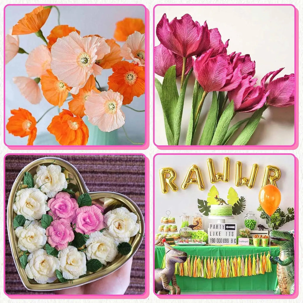 Crepe Paper Streamers 3 Rolls, Crepe Paper Sheets for DIY Gift Colourful Paper Flower Wrapping Paper Crafts