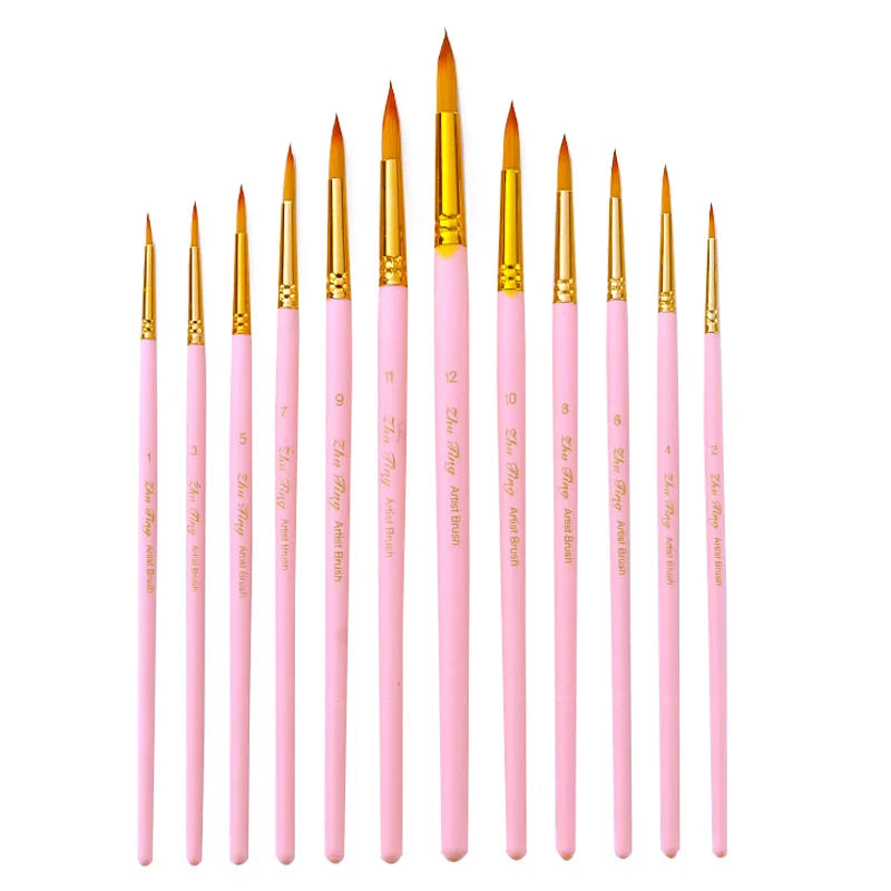 12/24/48pcs Paint Brushes Set Professional Paint Brush Round Pointed Tip Nylon Acrylic Brush For Acrylic Watercolor Oil Painting