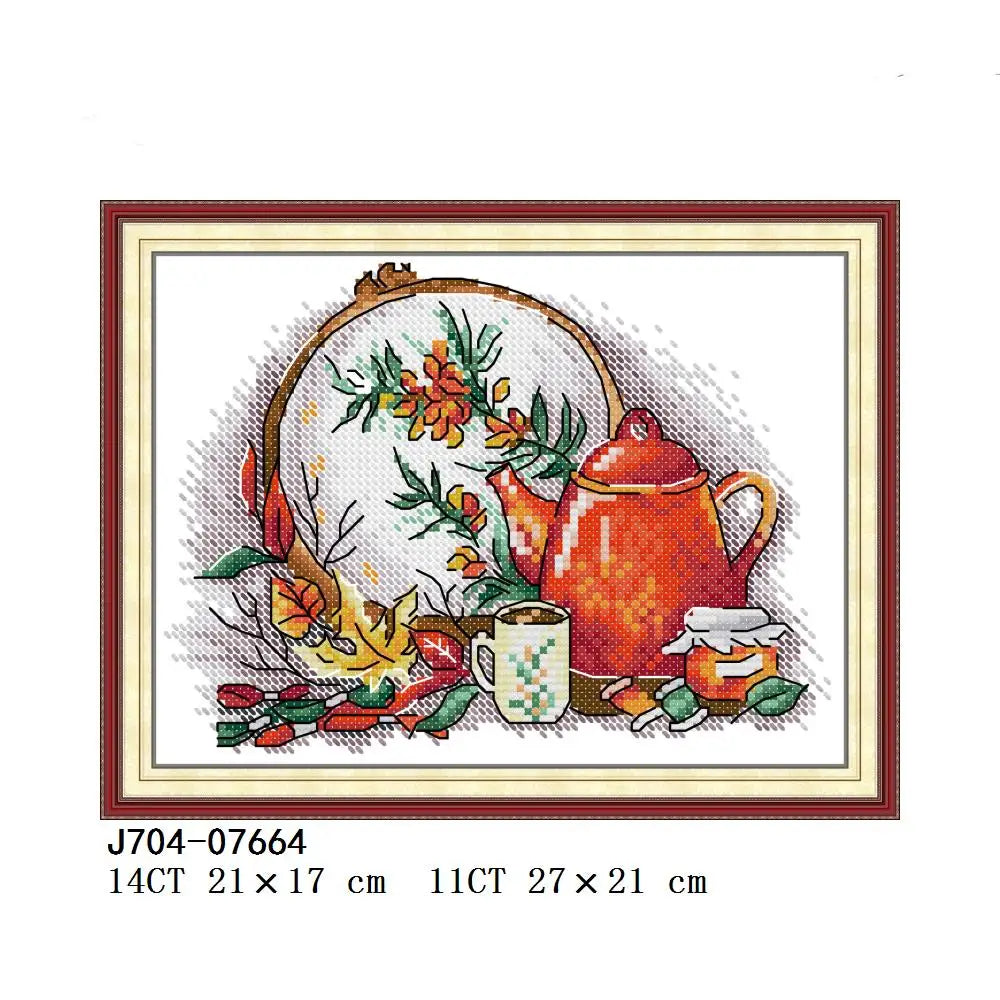 Joy Sunday Cross Stitch, Afternoon Tea, Spring, Summer, Autumn, Winter, J611, J612, J702, J703, J704, J705, Flowers Cross Stitch
