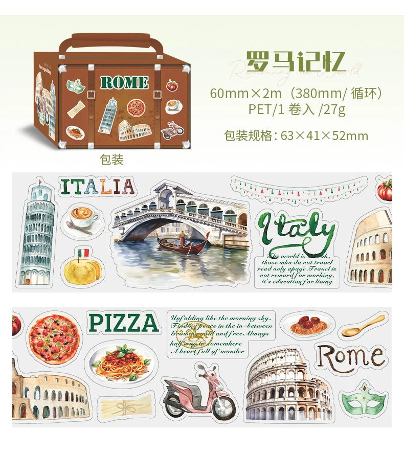 60mm*2m PET Tapes World Travel DIY Scrapbooking Decor Photo Album Collage Junk Journal Materials Aesthetics Stickers