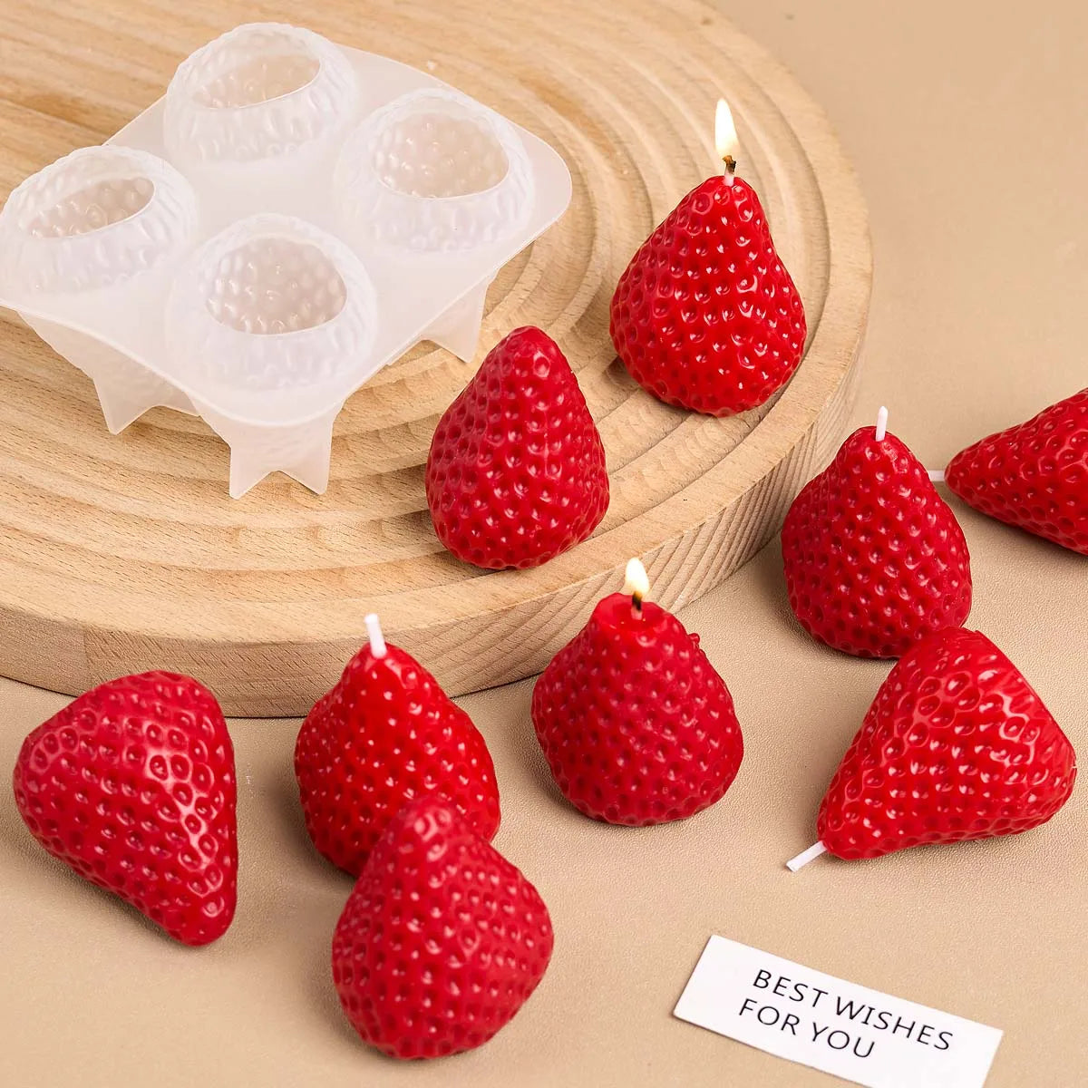 4Pcs Strawberry Shaped Silicone Candle Mold DIY Handmade Fruit Scented Candles Soap Craft Casting Molds Home Valentine's Day Dec