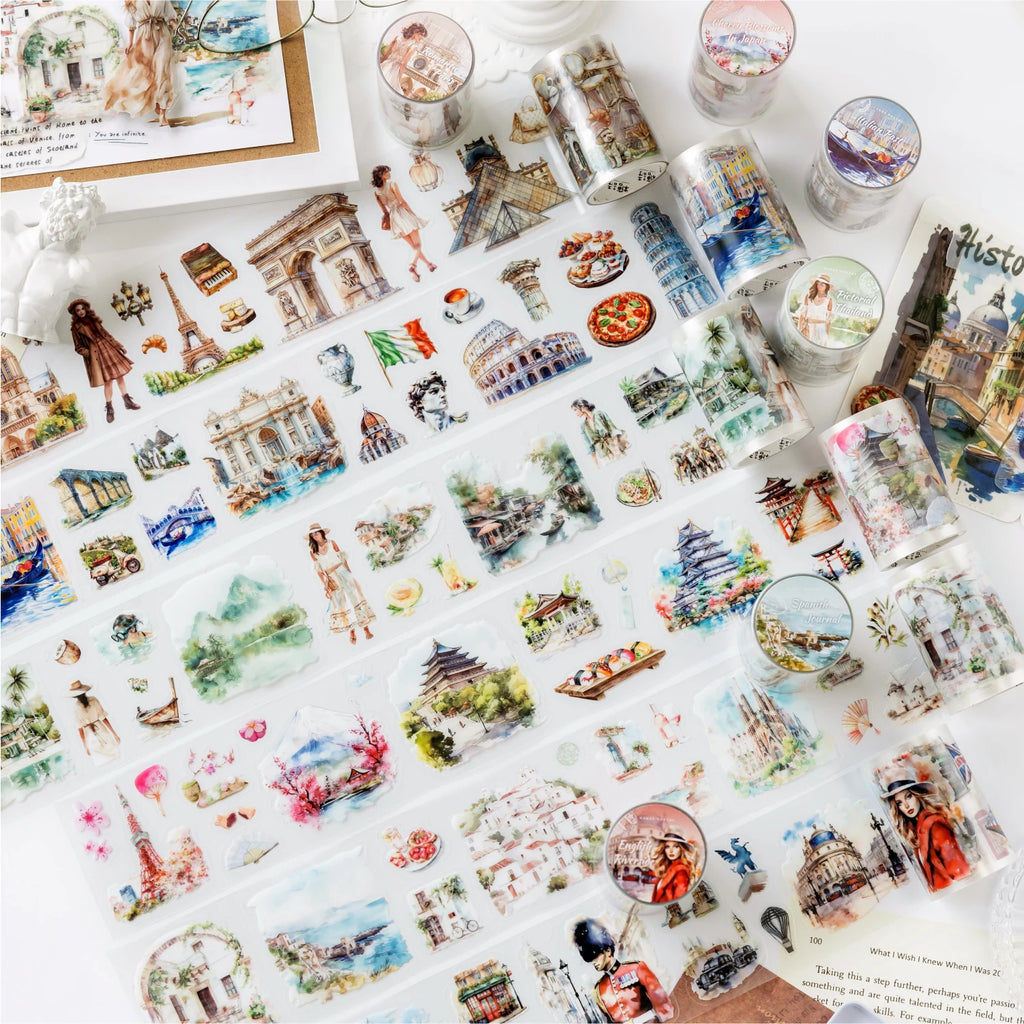 60mm*2m PET Travel Landscape Tape Stickers Creativity Hand Account Adhesive hand made Diy Junk Journal Scrapbooking Supplies