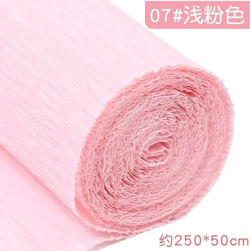 1Pcs 50x250cm Colored Crepe Paper Craft DIY Flowers Decoration Gift Wrapping Paper Craft Roll Origami Handmade Crinkled Paper