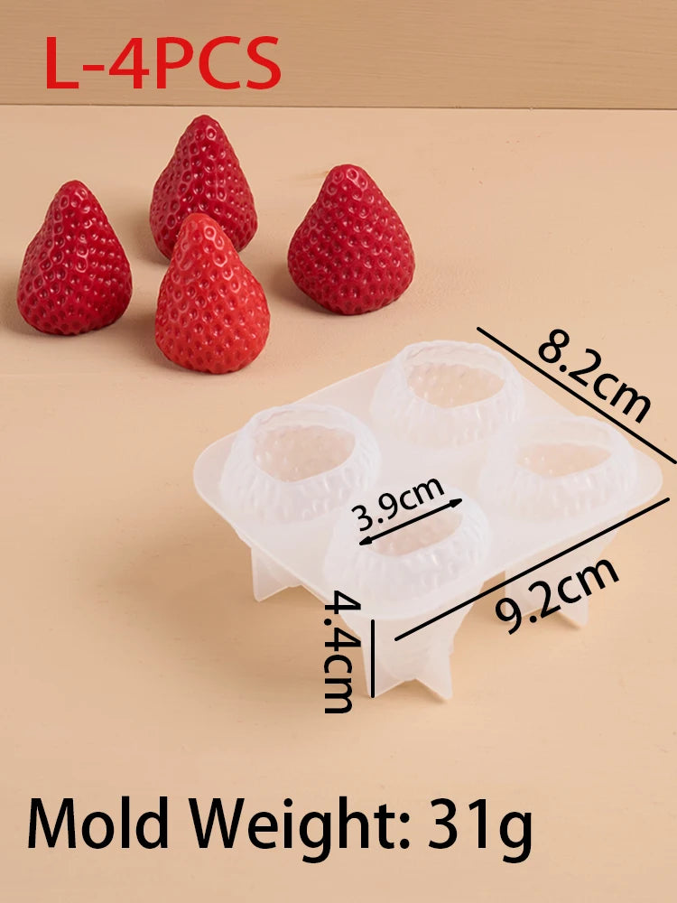 4Pcs Strawberry Shaped Silicone Candle Mold DIY Handmade Fruit Scented Candles Soap Craft Casting Molds Home Valentine's Day Dec