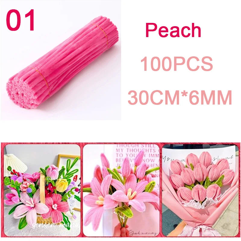 100Pcs Colorful Chenille Stems Pipe Cleaners Plush Tinsel Stem Wired Twist Sticks DIY Hair Flowers Kids Toys Handmade Craft Gift