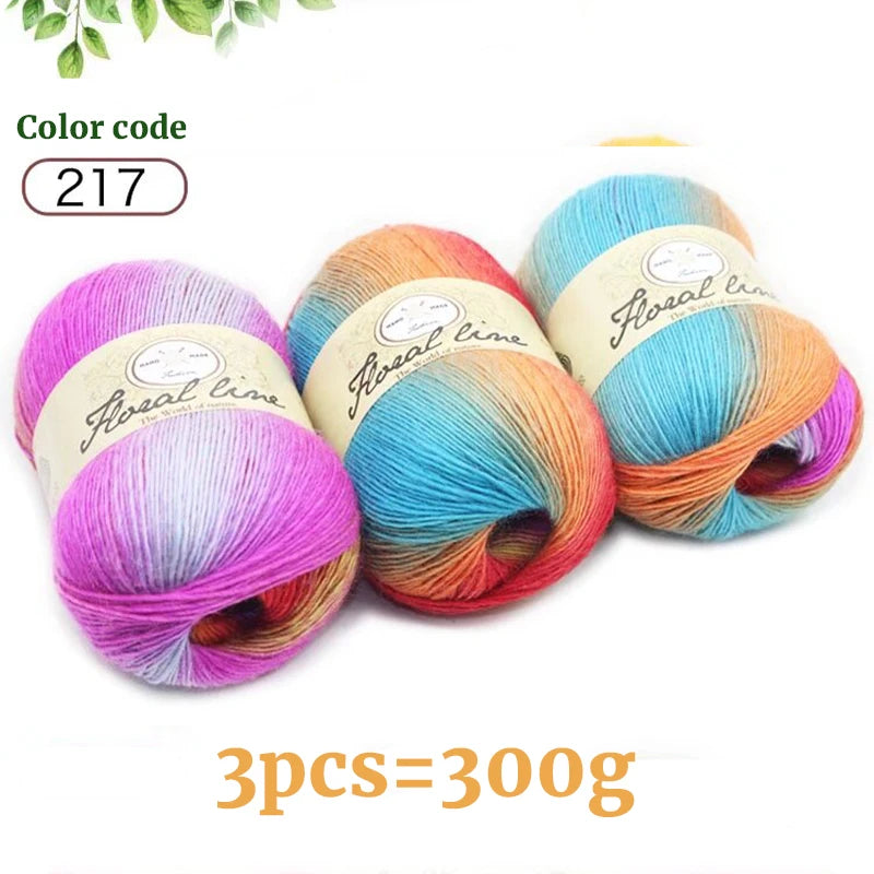 300g Rainbow Long Section Dyed Pattern Crochet Yarn Handmade DIY Knitting Colorful Fashion Outer Shawl Scarf Hat Sweater Yarn Ball 1 Piece = 3 Pieces = 300g