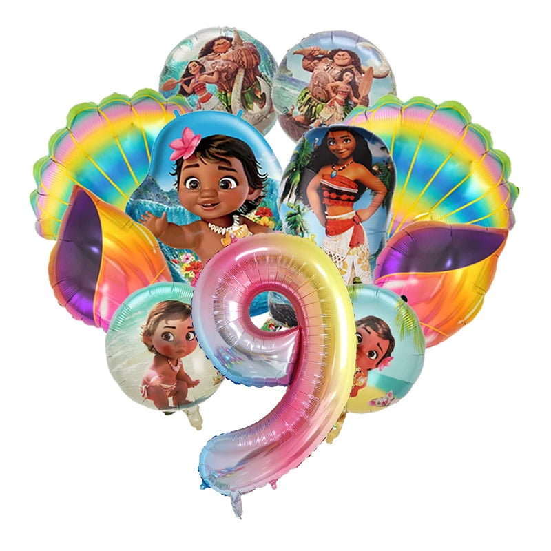 11pcs/set Ocean Adventure Moana Cartoon Balloons Set Baby Shower First Birthday Party Decoration Supplies Shell Conch Globos