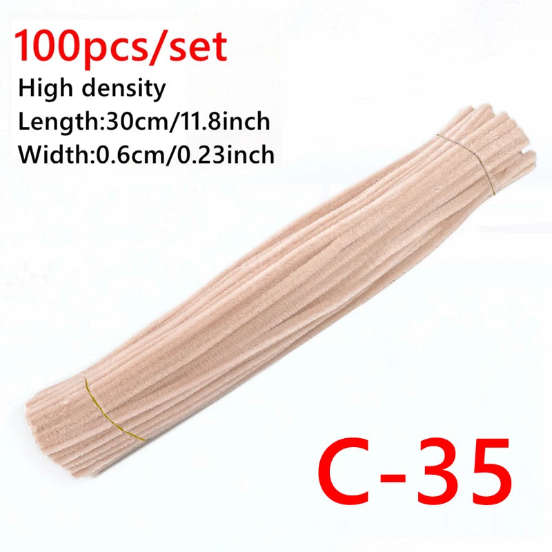 100 Pcs Colorful Chenille Stems Pipe Cleaners Plush Tinsel Stem Wired Sticks Twist Stick Hair Strip DIY Craft Educational Toys