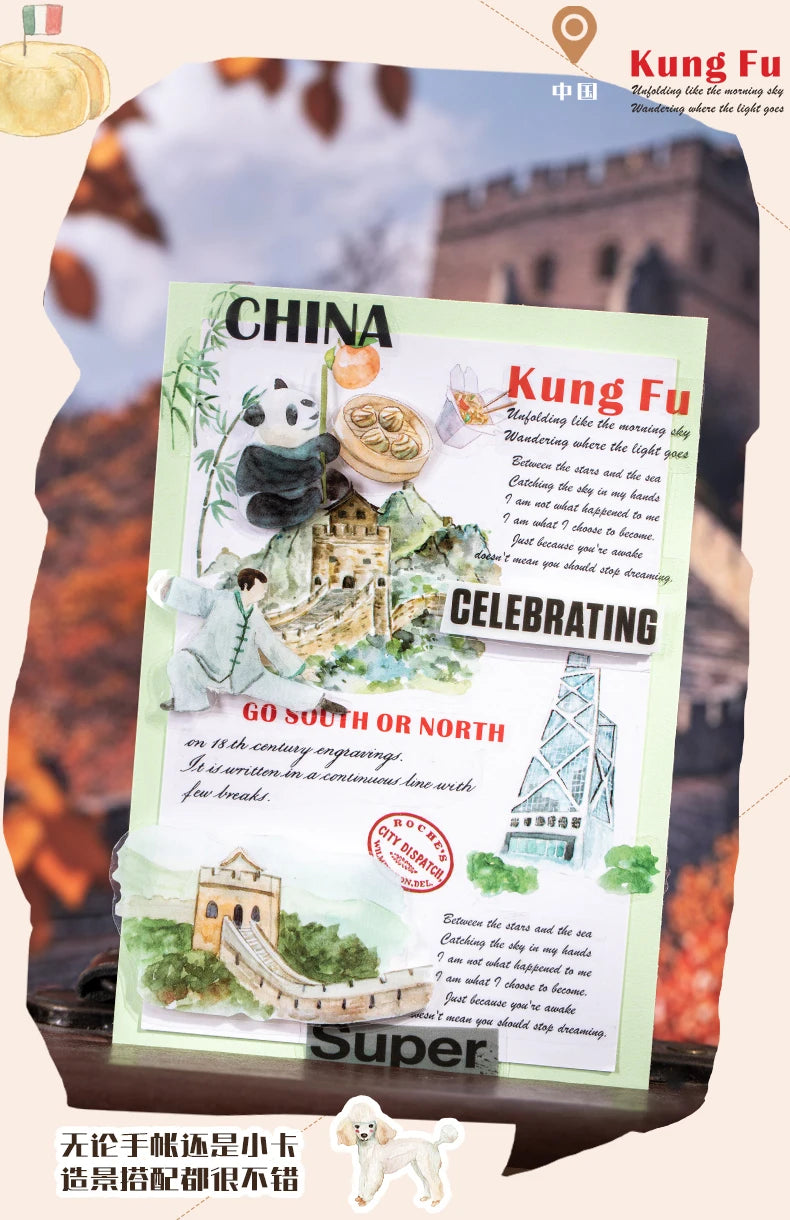 60mm*2m PET Tapes World Travel DIY Scrapbooking Decor Photo Album Collage Junk Journal Materials Aesthetics Stickers