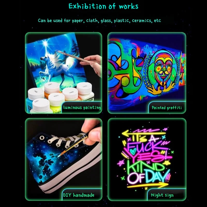 Acrylic Glow In The Dark Paint Diy Painting Luminous Pigments Waterproof Makeup Nails Clothes Shoes Liquid Fluorescent Paints