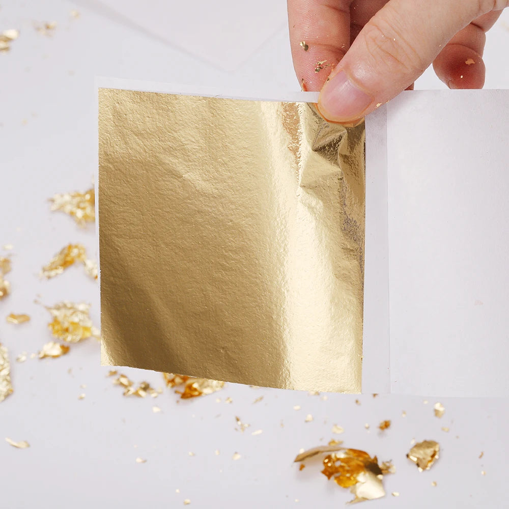 100Sheets Imitation Gold Foil Paper Leaf Gilding Epoxy Resin Fillings for DIY Epoxy Resin Mold Crafts Nail Art Home Decorations