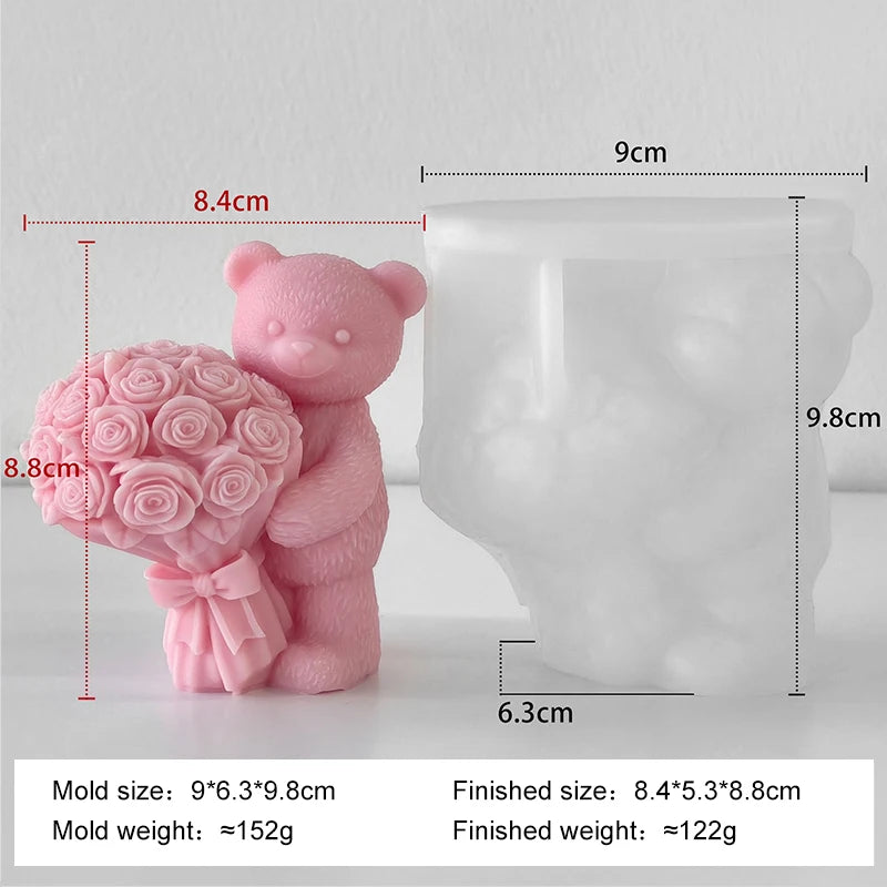 Love Rose Bear Silicone Candle Mold Handmade Valentine's Day Gifts Gypsum Resin Mould DIY Home Decoration Crafts Making Molds