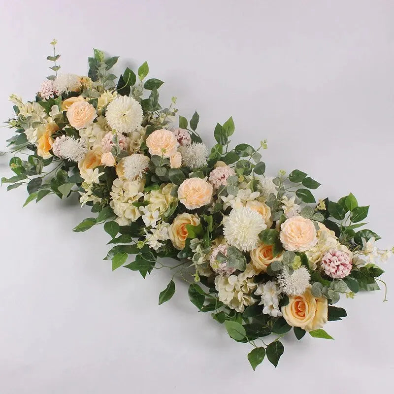 100cm Luxury White Rose Artificial Flower Row Wedding Table Centerpiece Flowers Backdrop Wall Arches Decor Party Stage Floral