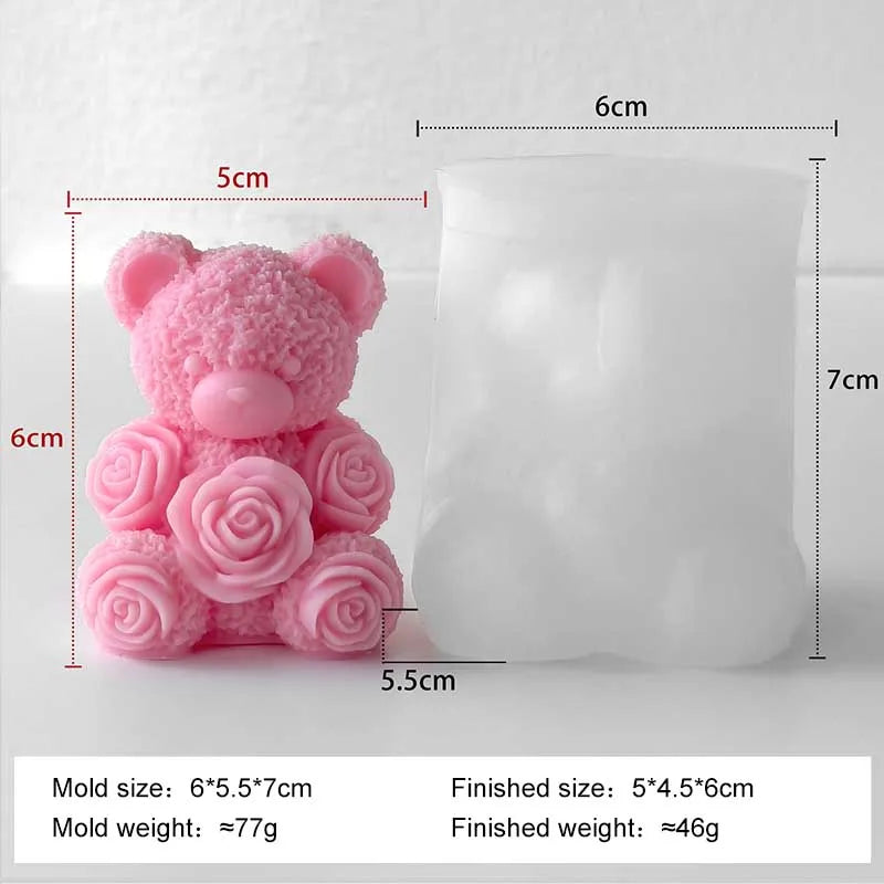 Love Rose Bear Silicone Candle Mold Handmade Valentine's Day Gifts Gypsum Resin Mould DIY Home Decoration Crafts Making Molds