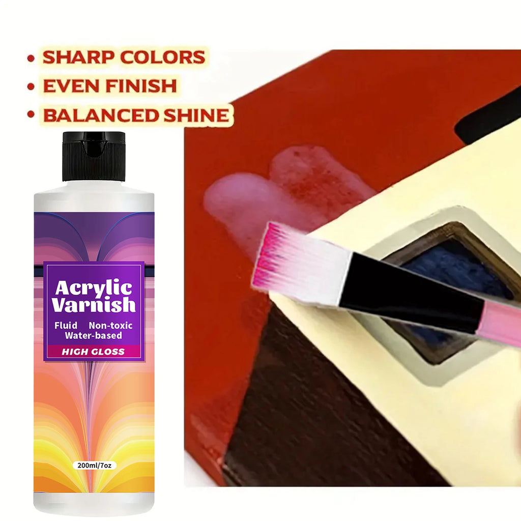 200ML Acrylic Varnish High Gloss Finish, Protective Clear Coat for Paintings, Non-Yellowing Waterproof Sealant, Anti-Cracking wi