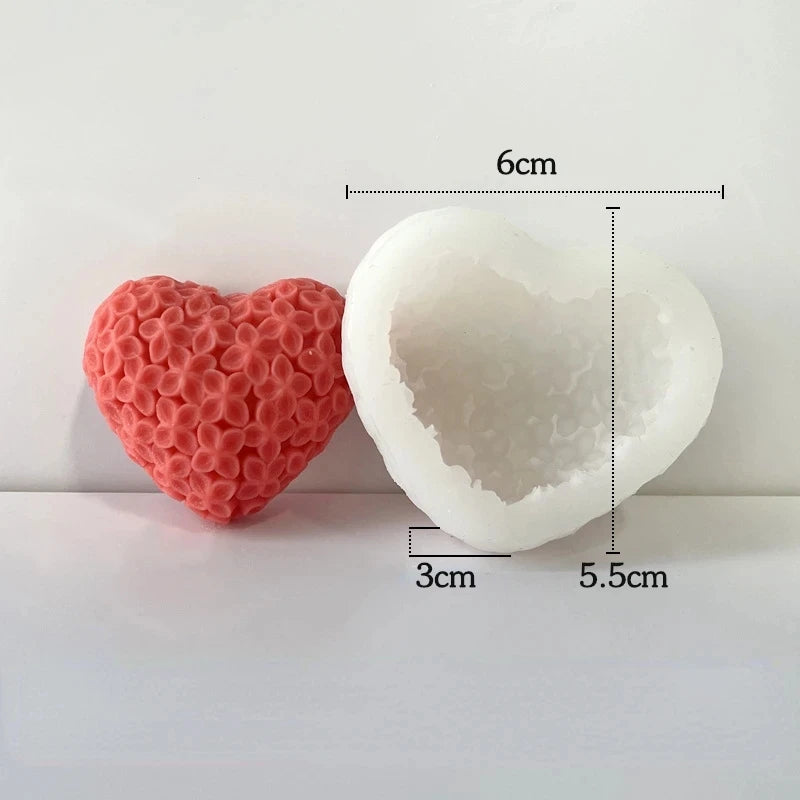 3D Heart-shaped Flower Silicone Candle Molds DIY Love Chocolate Cake Baking Soap Gypsum Handicraft Making Valentine's Day Gift