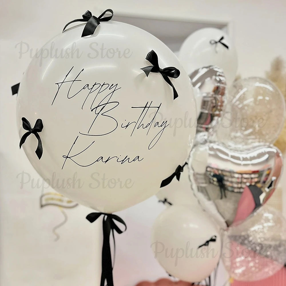 30Pcs Latex Balloons with Black Bow Coquette Bow Themed DIY Balloons Set for Boho Wedding Baby Shower Girls Birthday Party Decor