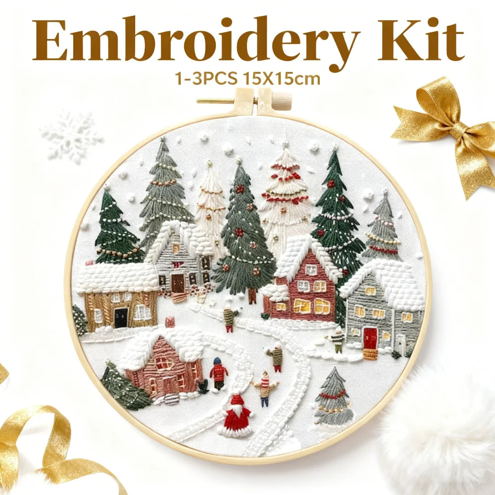 1-3Pcs Christmas Cross Stitch DIY Embroidery Kit Christmas Scene Includes Embroidery Hoop Embroidery Cloth Threads Needles