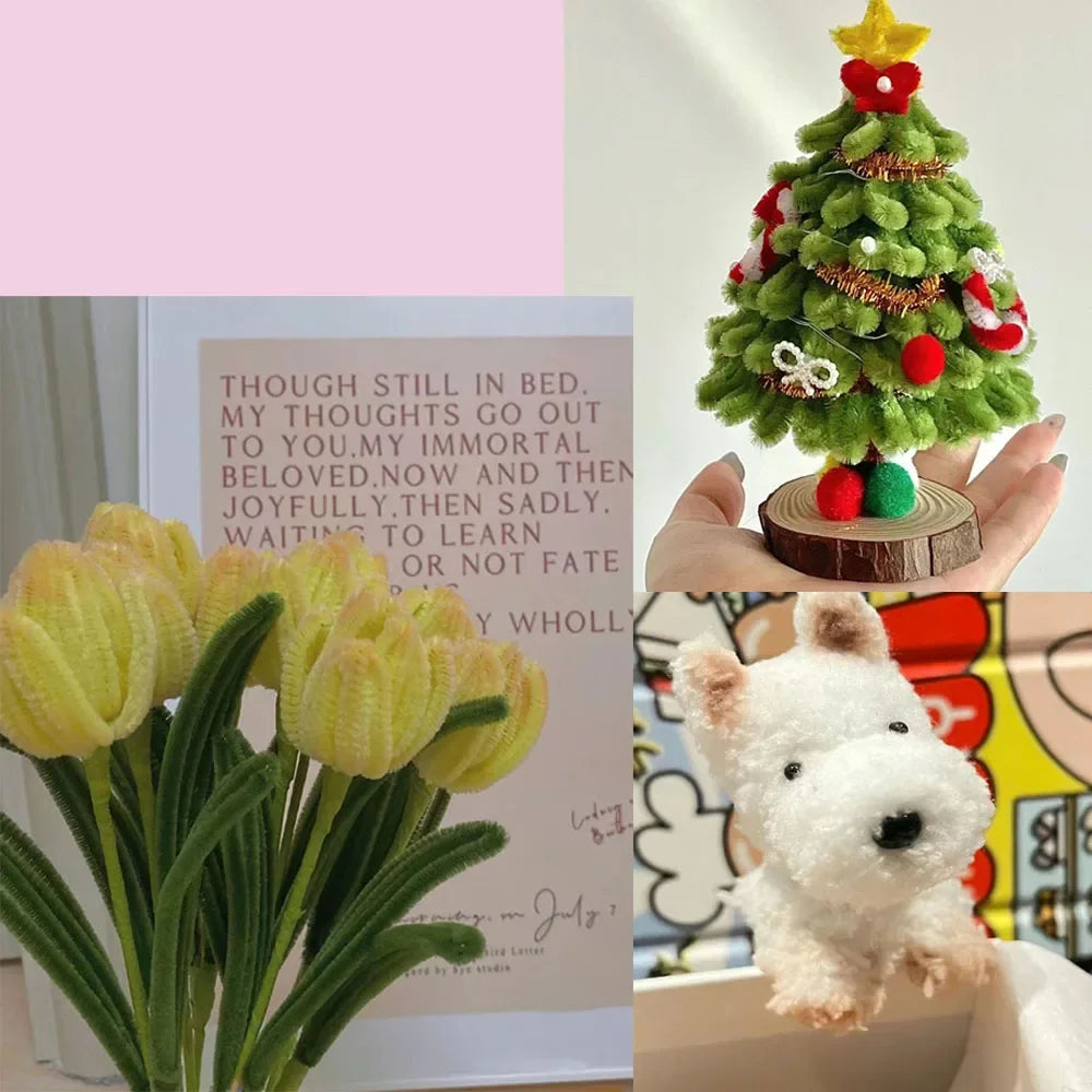 100pcs Chenille Stems Toys DIY Strips Twist Bar Anvil Wire Craft Pipe Creative Hobby Children Plush Stick Chenille Sticks