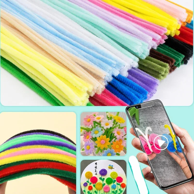100Pcs Chenille Stems Toys DIY Strips Twist Bar Creative Leisure Hobby Diy Plush Stem Twisted Stick Handmade Material