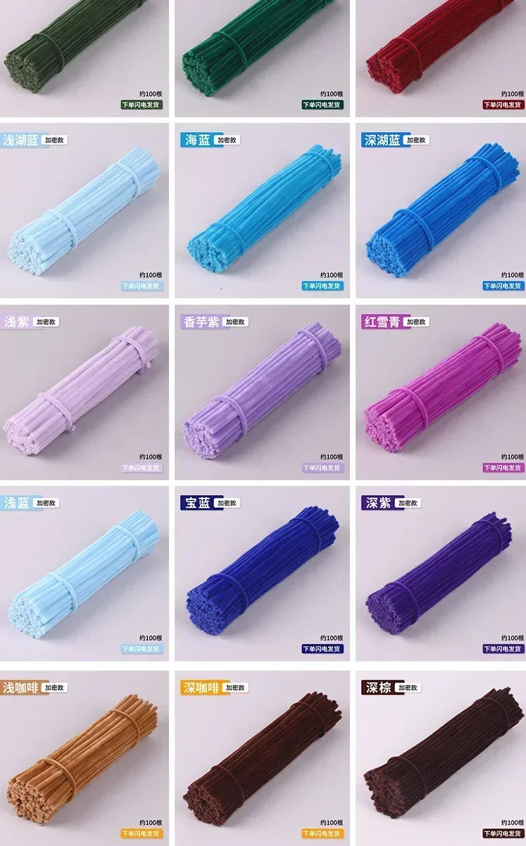 100pcs Chenille Stems Toys DIY Strips Twist Bar Anvil Wire Craft Pipe Creative Hobby Children Plush Stick Chenille Sticks