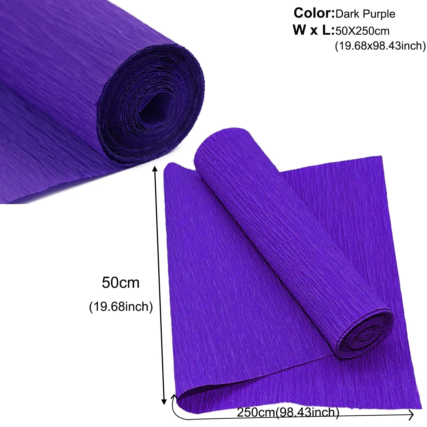 50x250cm 12 Colors Colored Crepe Paper Roll Origami Crinkled Crepe Paper Craft DIY Flowers Decoration Gift Wrapping Paper Craft