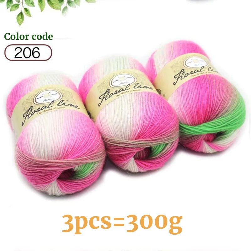 300g Rainbow Long Section Dyed Pattern Crochet Yarn Handmade DIY Knitting Colorful Fashion Outer Shawl Scarf Hat Sweater Yarn Ball 1 Piece = 3 Pieces = 300g