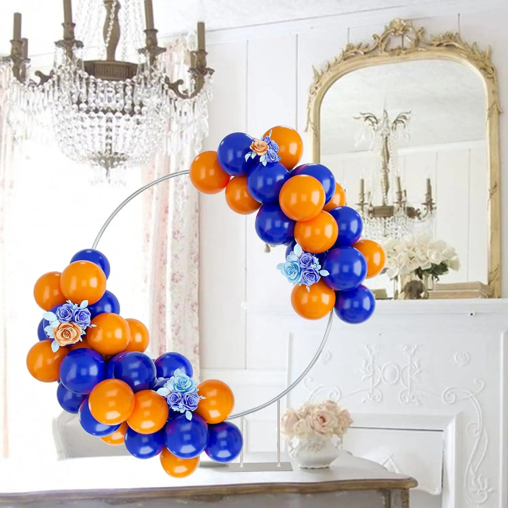 52PCS Blue and Orange Latex Party Balloons Set for Birthday Decoration Supply with Strip and Ribbon