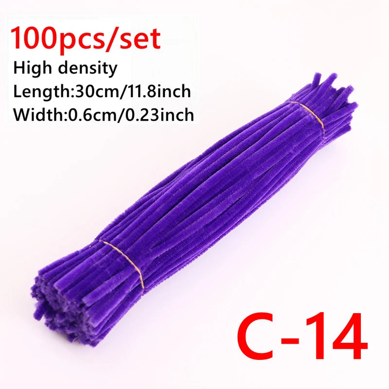 100 Pcs Colorful Chenille Stems Pipe Cleaners Plush Tinsel Stem Wired Sticks Twist Stick Hair Strip DIY Craft Educational Toys