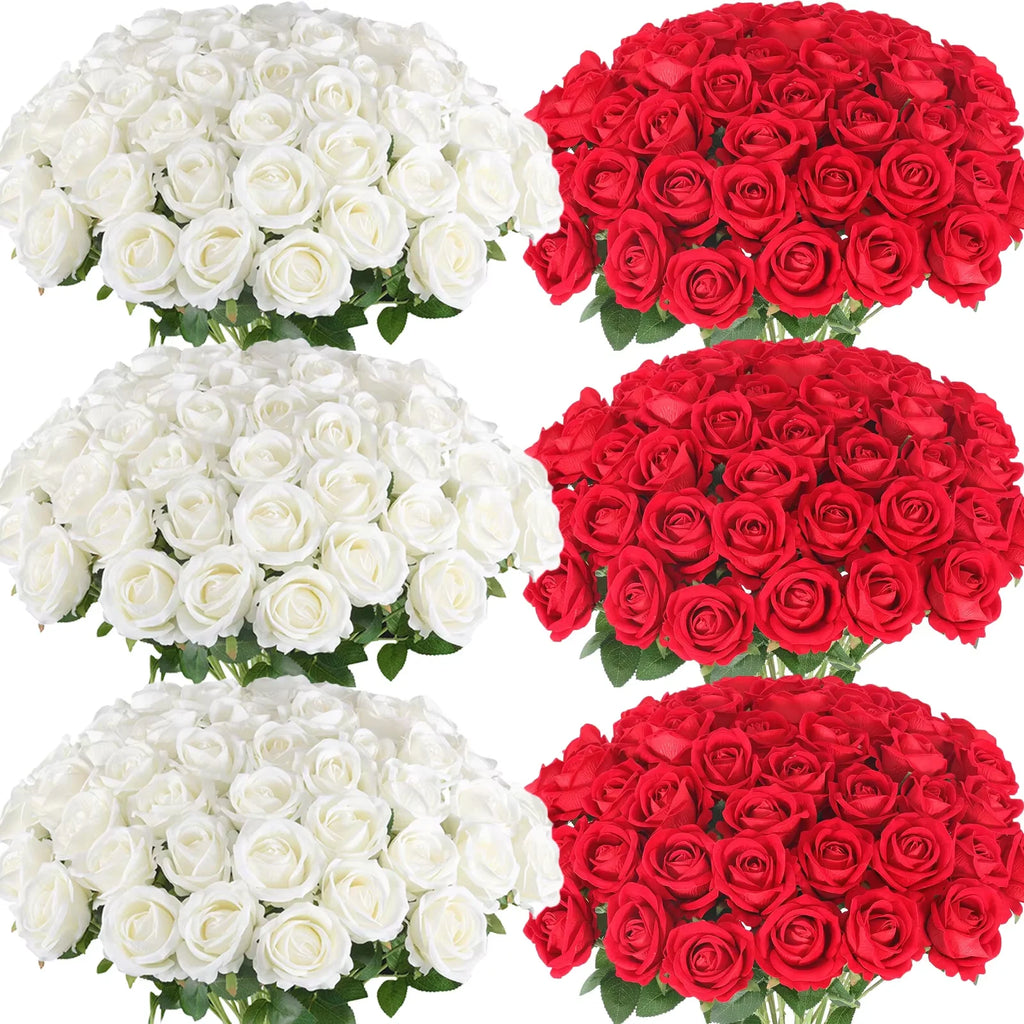 120-500PCS Artificial Rose Flower Velvet White Rose Faux Rose Stems Bulk Wedding Decorations for Party Wedding Birthday