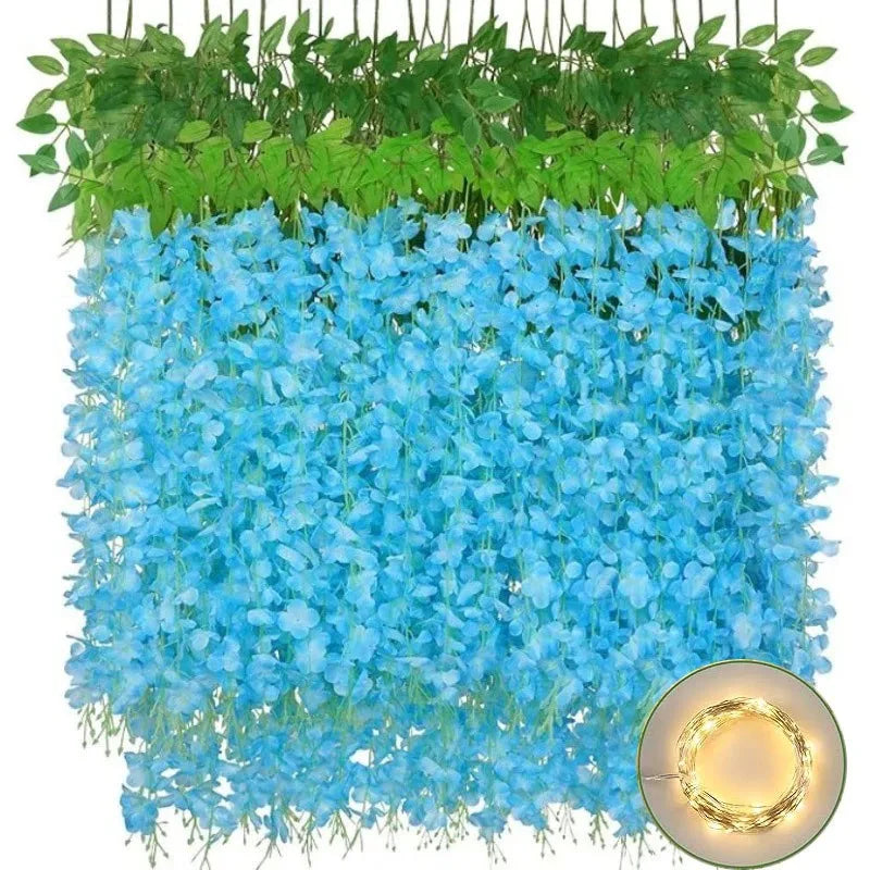 5/10Pcs 110cm Artificial Hanging Flower White Silk Wisteria Vine with Lights Garland for Aesthetic Room Party Garden Home Decor