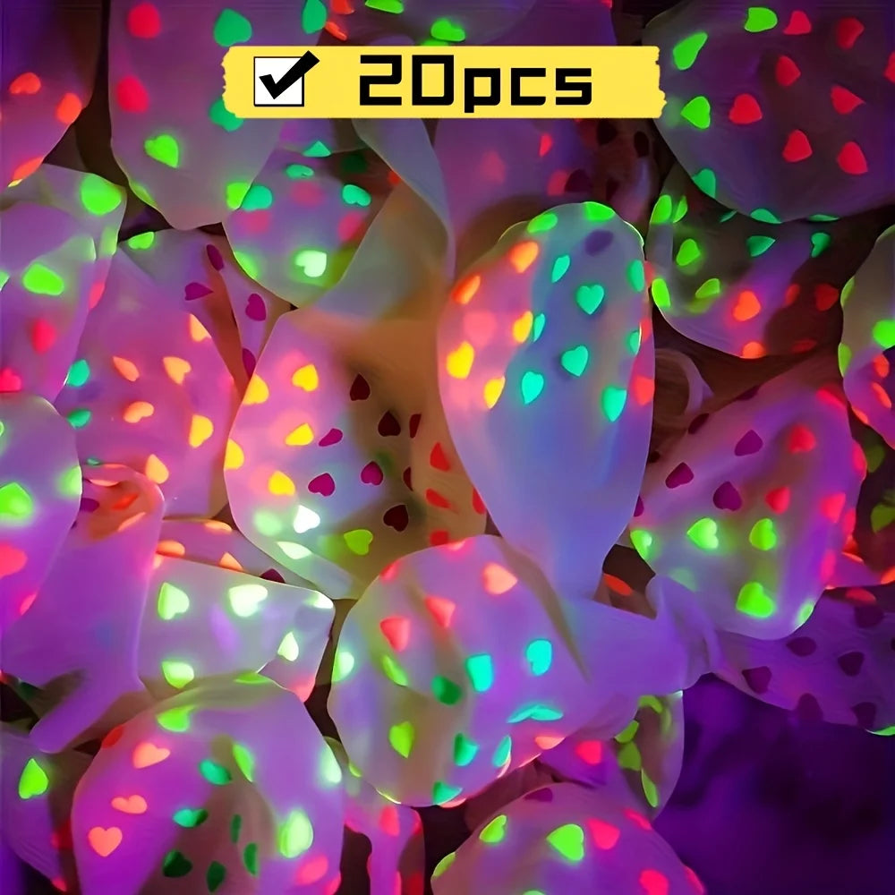 20 Neon Heart-shaped Balloons,reactive Latex Party Decoration, Suitable for Valentine's Day, Halloween,glowing Party Decorations