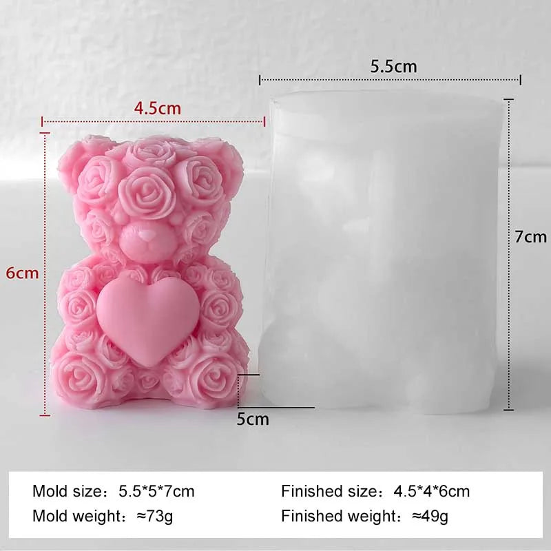 Love Rose Bear Silicone Candle Mold Handmade Valentine's Day Gifts Gypsum Resin Mould DIY Home Decoration Crafts Making Molds