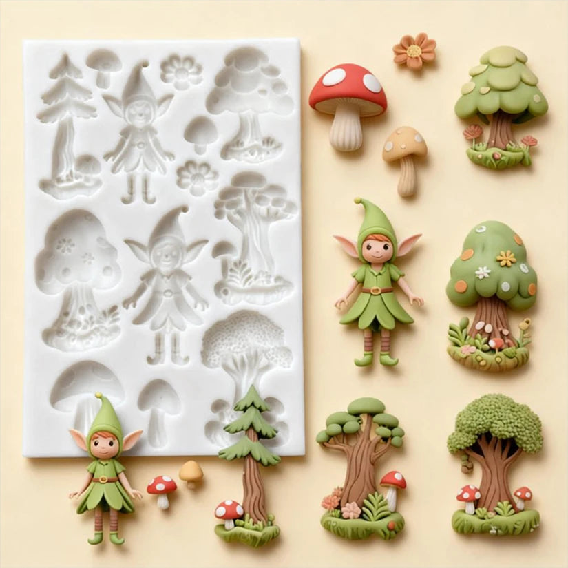 Mushroom Fairy Forest Castle Silicone Sugarcraft Mold Cupcake Baking Mould Fondant Cake Decorating Tools