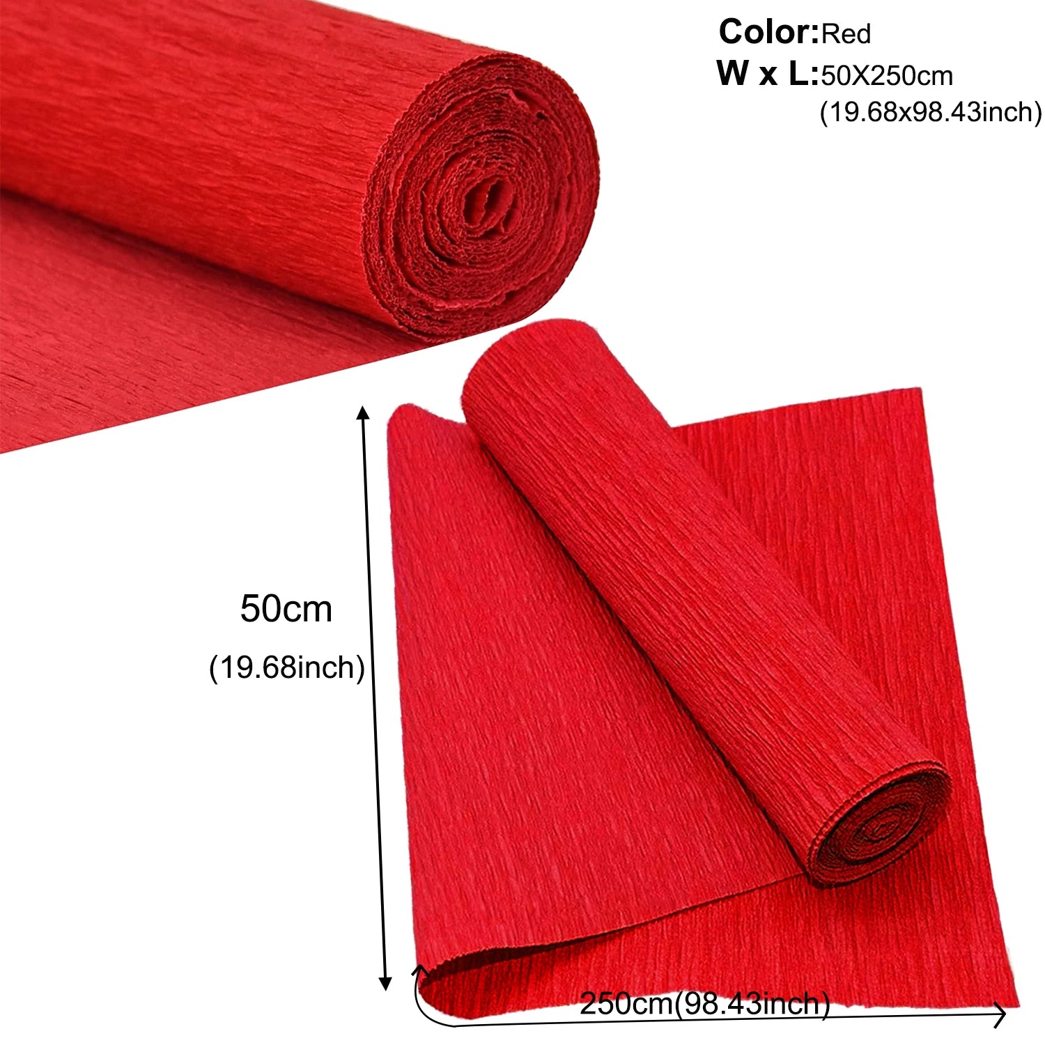 50x250cm 12 Colors Colored Crepe Paper Roll Origami Crinkled Crepe Paper Craft DIY Flowers Decoration Gift Wrapping Paper Craft