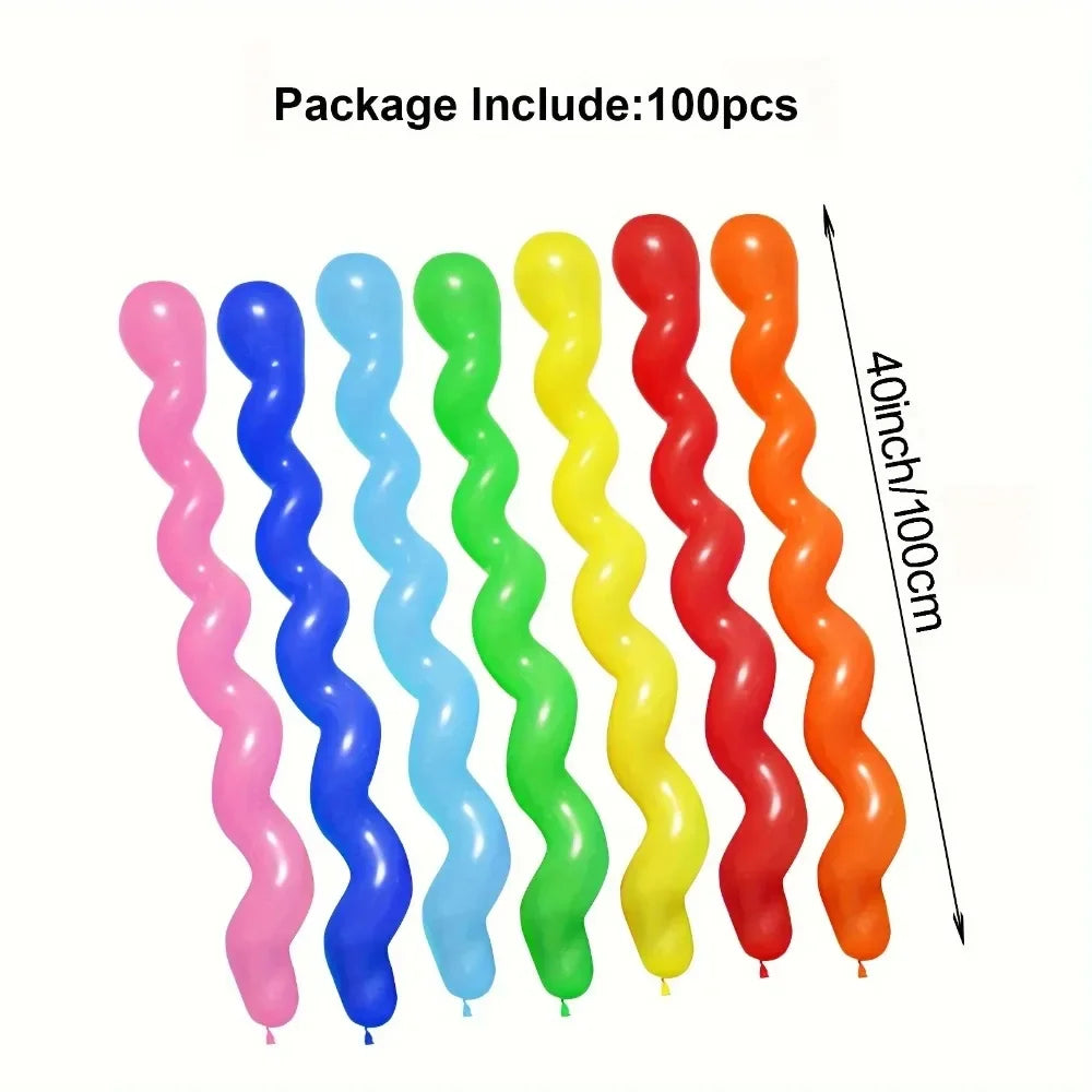 100 colorful latex spiral twisted balloons -40 inches rainbow color, suitable for birthday, wedding, holiday party decoration