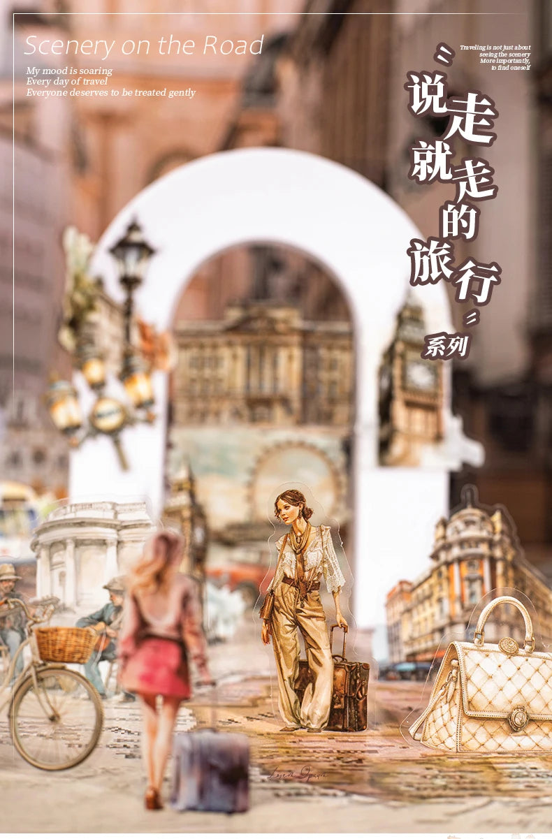 50pcs，Travel Scenery Themed Stickers Pack, Scrapbook Stickers，Perfect for Notebook Phone Case Diary Deco，Stationery  Supplies