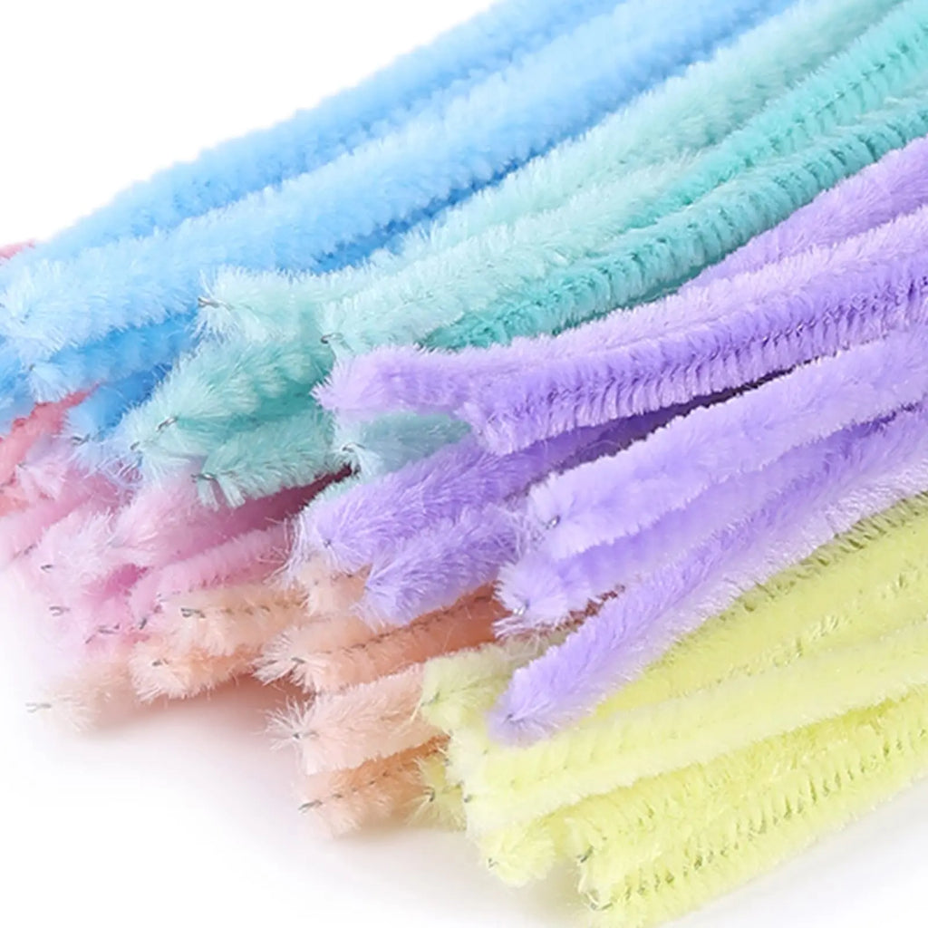 100 Pcs Colorful Chenille Stems Pipe Cleaners Plush Tinsel Stem Wired Sticks Twist Stick Hair Strip DIY Craft Educational Toys