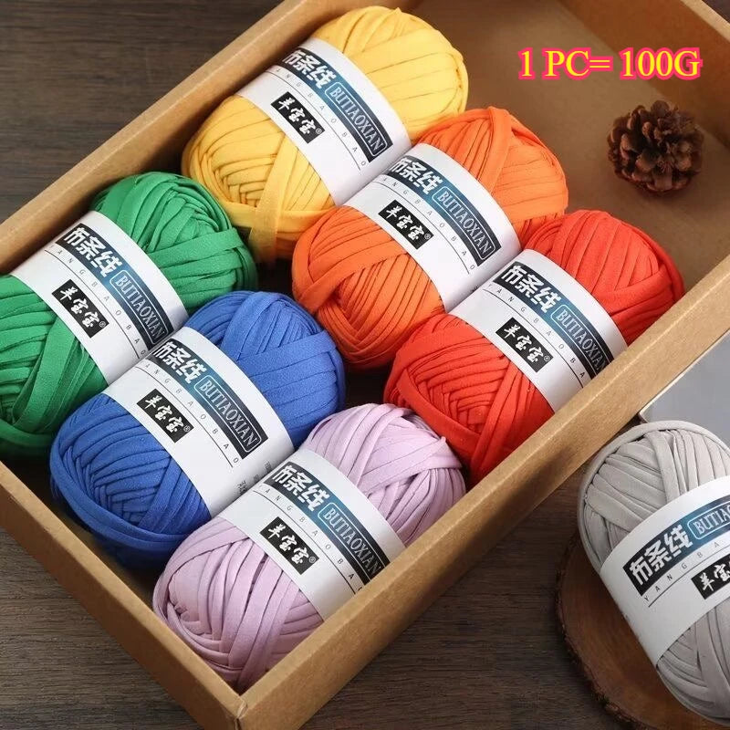 100g T Shirt Knitting Yarn For Crochet Bag Hat Slippers Coaster Blanket Thread Soft Polyester Woven Yarn Thick Soft Cloth Yarn