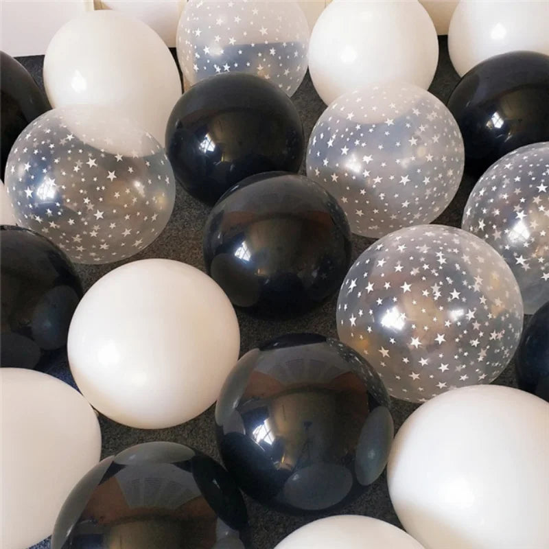 30PCS/PACK Black and White Latex Balloon Transparent Star Balloon Set