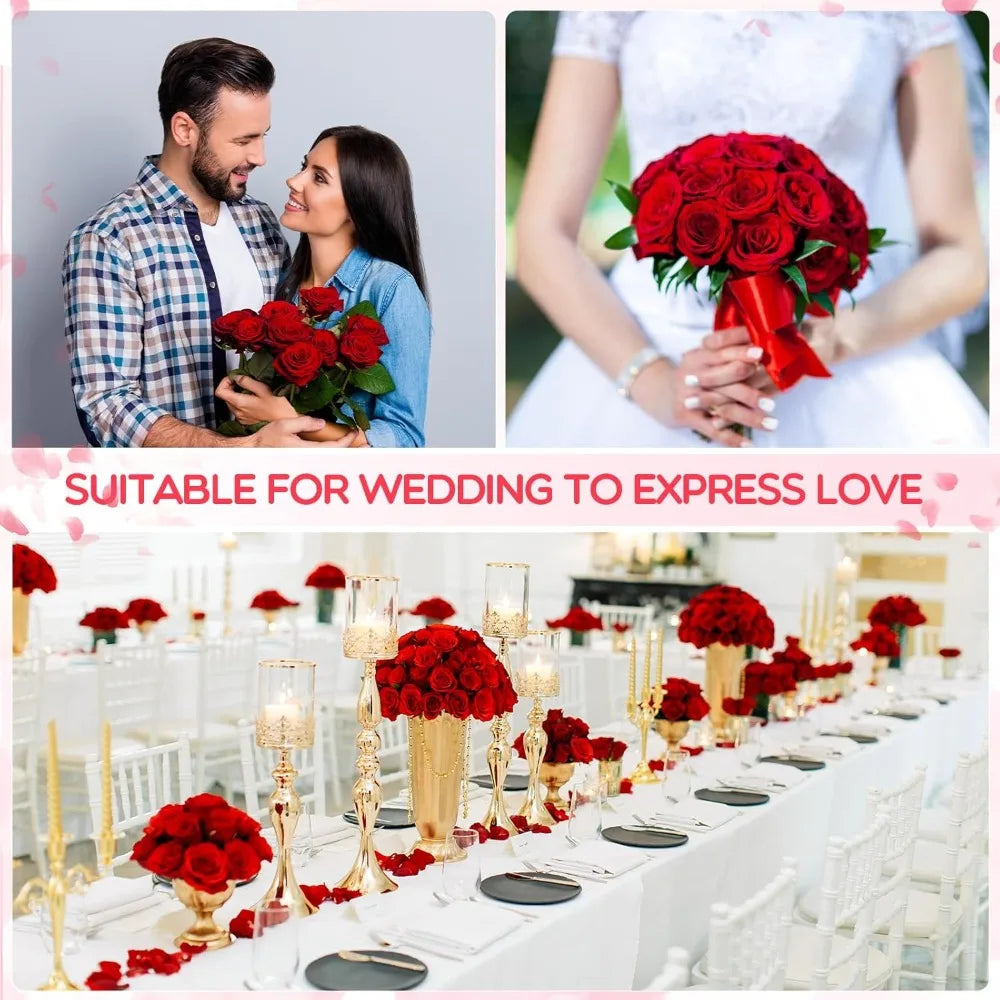 500 Pcs Artificial Silk Roses with Long Stems for Wedding Bouquet Home Party Decoration Gifts (Red)