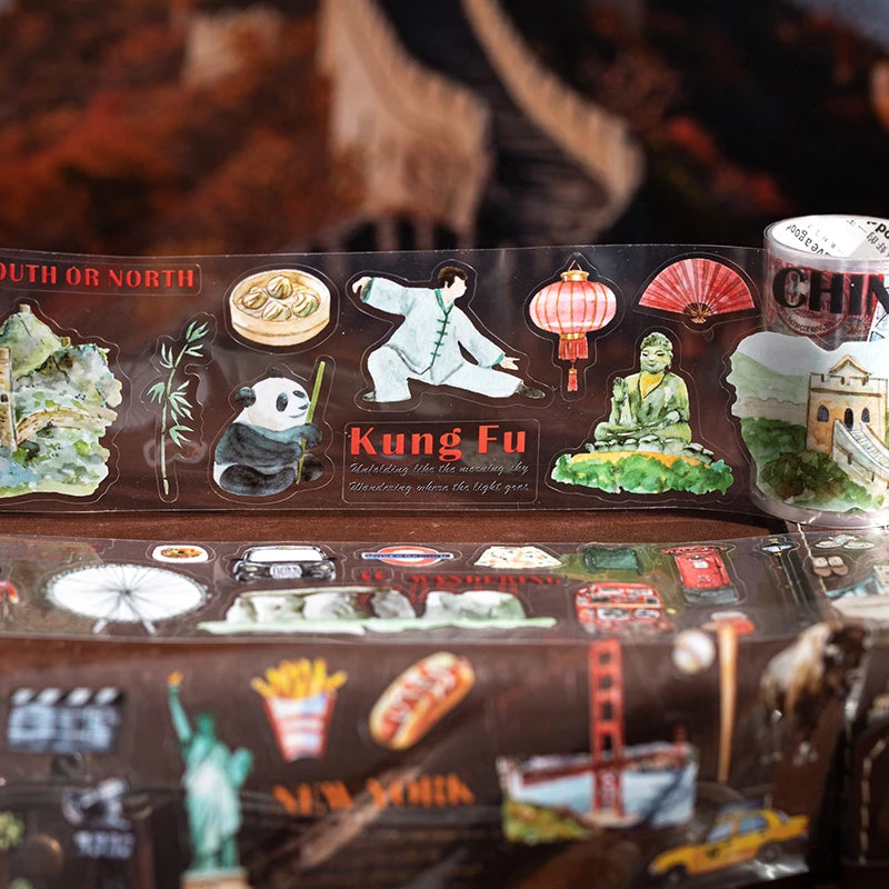 60mm*2m PET Tapes World Travel DIY Scrapbooking Decor Photo Album Collage Junk Journal Materials Aesthetics Stickers
